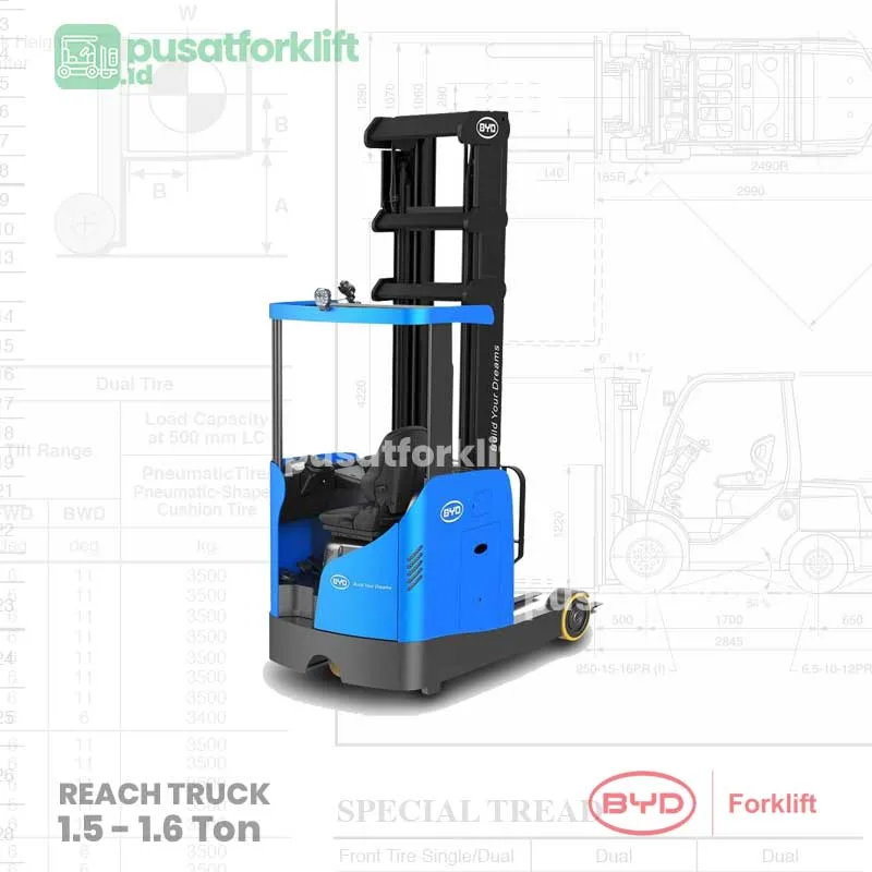 Forklift Reach Truck BYD 1.5 Ton Elektrik