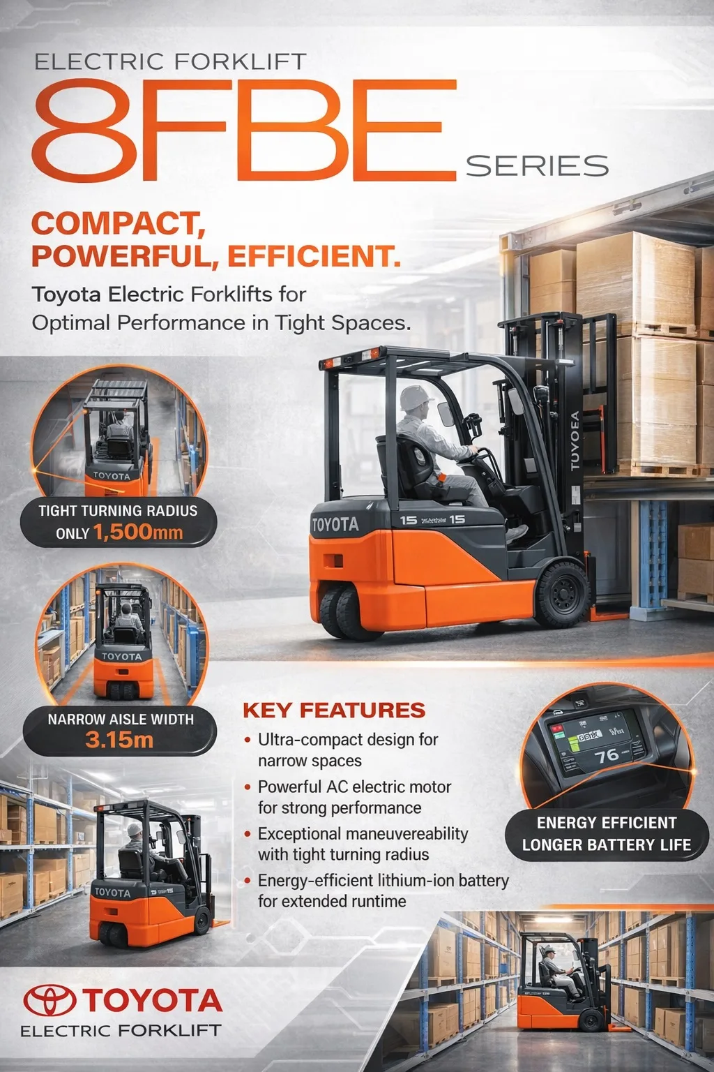 TOYOTA Forklift New 8FBE Series – Electric Toyota Forklift